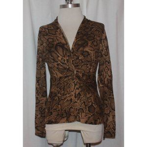 Women's Jones New York Tan Animal Print Long Sleeve Top Size P/M Medium Petite
